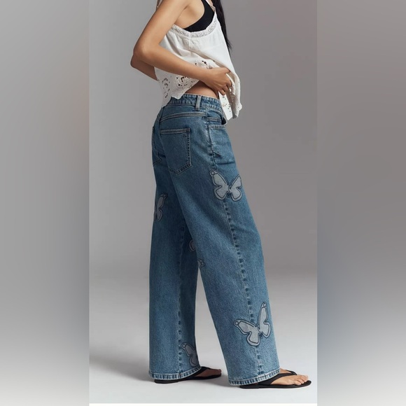 Pilcro butterfly low slung wide leg jeans online. - Picture 3 of 8